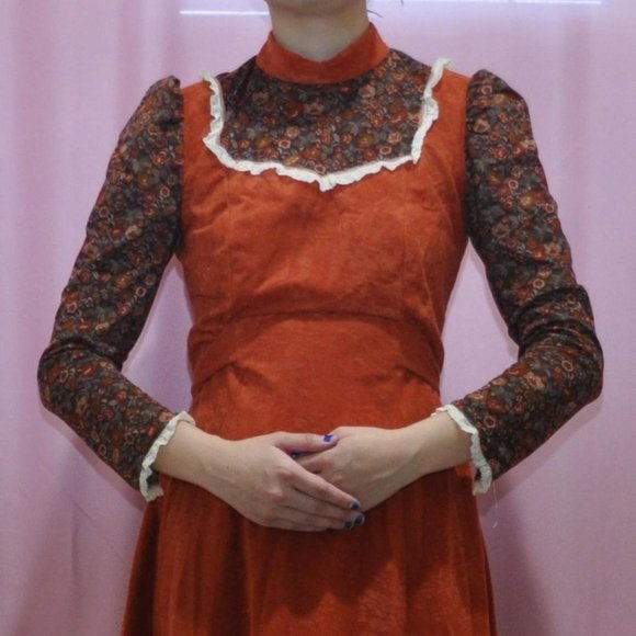 American Vintage | Dresses | 97s Vintage Rust Orange Prairie Dress ...